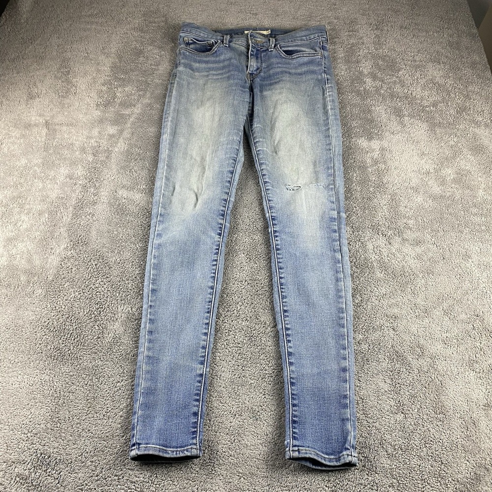 Levis 711 Skinny‎ FiLiforme Jeans Womens 27 Blue Light Wash Distressed